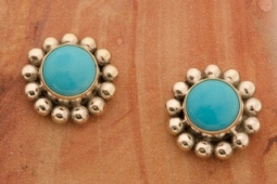 Artie Yellowhorse Genuine High Grade Sleeping Beauty Turquoise Sterling Silver Post Earrings